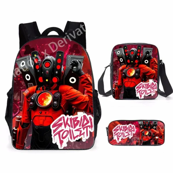 3-teiliges Skibidi Toilet Titan Drillman Schulranzen-Set, Titan Speakerman Print Studentenrucksack, lässiger Rucksack für Jungen und Kinder 2