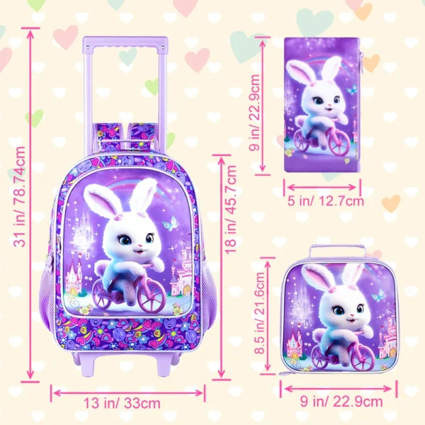 3-teiliger Rollrucksack für Mädchen und Jungen, Kinder-Büchertasche mit Rollenrädern, Grundschultasche mit Rollen und Lunchtasche 2