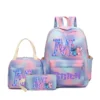 Stitch Mädchen Rucksäcke Federmäppchen Lunchtasche Student Disney Niedlicher Buchstabe A-Z Schultaschen Briefpapier Beutel Essen Bento Handtasche Geschenk 3