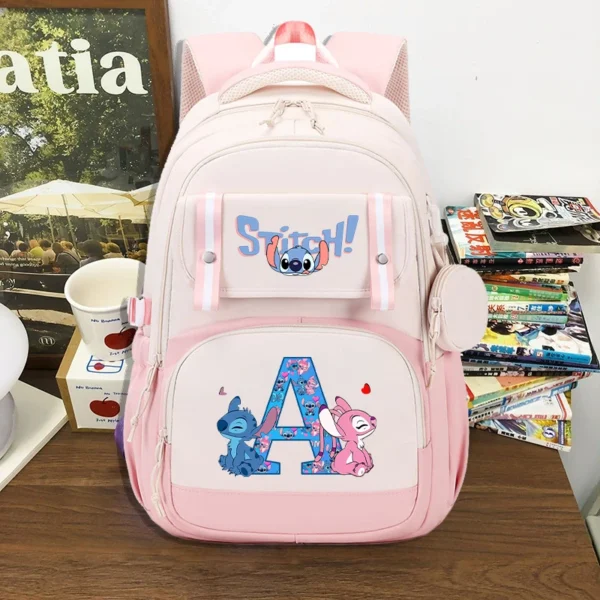 Disney Stitch Mode Wasserdichter Rucksack für Studenten Anime Buchstabe A-Z Druck Schultasche Jungen Mädchen Buch Aufbewahrungstasche Geschenke 2