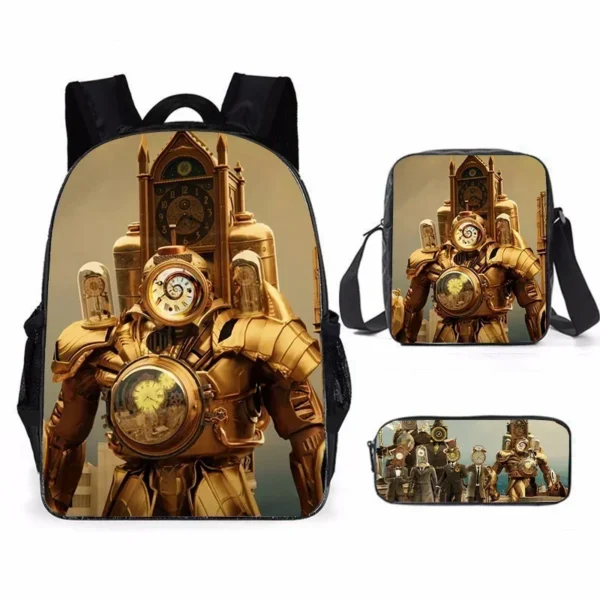 3-teiliges Skibidi Toilet Titan Drillman Schulranzen-Set, Titan Speakerman Print Studentenrucksack, lässiger Rucksack für Jungen und Kinder 5