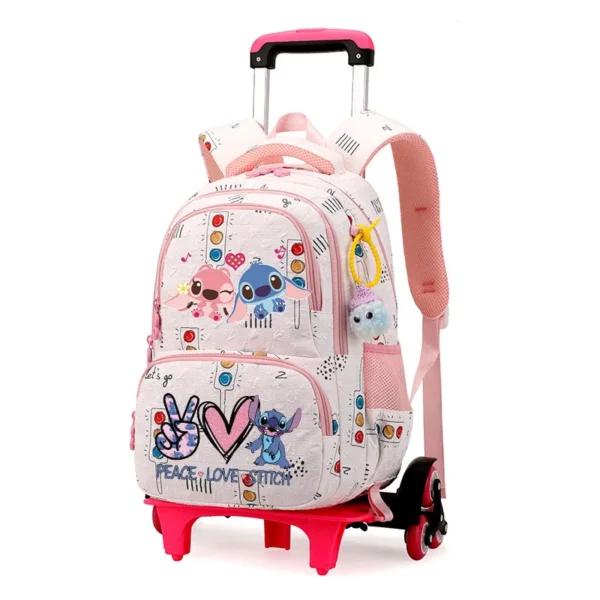 2025 Kawaii Lilo Stitch 2-in-1-Trolley-Rucksack mit Rädern, großes Fassungsvermögen, wasserdichter Laptop, kann Treppenklettern, zurück zur Schultasche 5