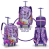 3-teiliges Set Rollrucksack für Mädchen, süßes Cartoon-Mond-Einhorn-Pailletten-Design, Rolltaschen mit Lunchbox und Stifttasche, Lila 2