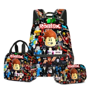 3 Stück Spiel Roblox Cartoon Print Schultasche Lunchtasche Federmäppchen Set Studentenrucksack Geburtstagsgeschenke