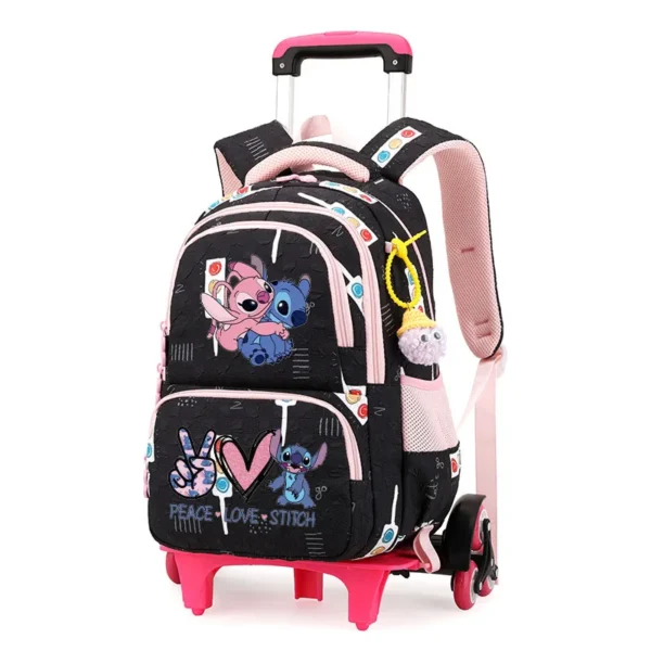 2025 Kawaii Lilo Stitch 2-in-1-Trolley-Rucksack mit Rädern, großes Fassungsvermögen, wasserdichter Laptop, kann Treppenklettern, zurück zur Schultasche 4