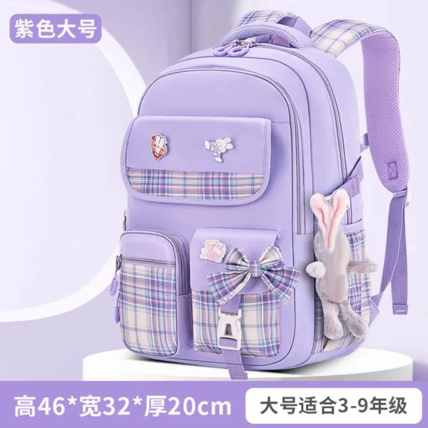Schutz der Wirbelsäule Ergonomie Grundschüler Mädchen Karierter Rucksack Große Kapazität Leicht Wasserdicht 6