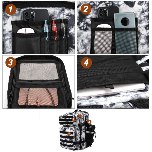LHI 45L Taktischer Rucksack für Männer und Frauen, große Sportler-Sporttasche, Outdoor-Sport, Wandern, Überleben, Rucksack mit Flaschenhalter 6