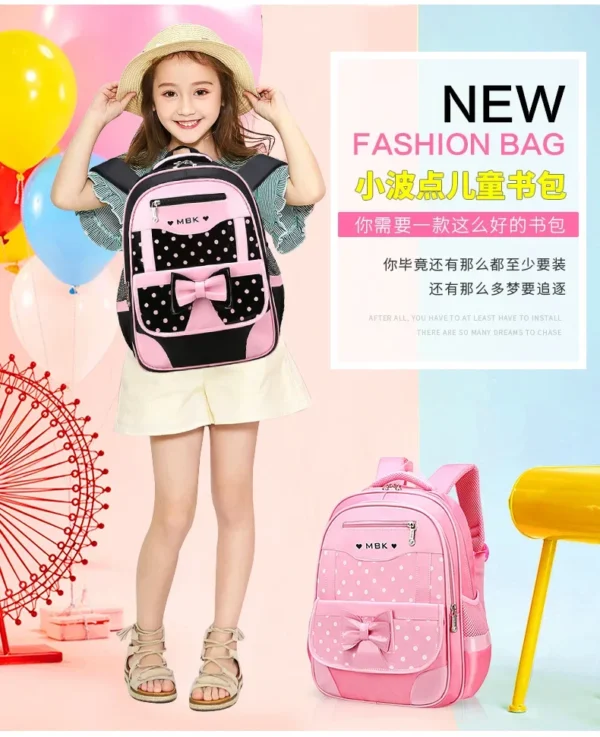 Koreanische Version Japanische Grundschule Student Rucksack Bogen Kinder Welle Punkt Mädchen Ergonomisches Design Schützt Die Wirbelsäule 3