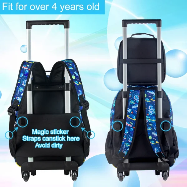 Rollrucksack für Jungen, Kinder-Schulrucksack mit Rollrädern und Lunchtasche, Schultasche mit Rollen für Kinder 2