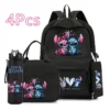 4 Stück Disney Lilo&Stitch Rucksack mit Lunchtasche, 750 ml Wasserflasche, Federmäppchen für Teenager, Kinder, große Kapazität, Outdoor-Büchertasche 4