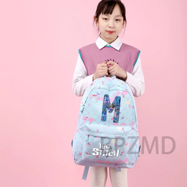 Blau 3 Stücke Lilo Stitch Rucksack Mädchen Schule Teen Student Rucksack Frauen Rucksack Mittagessen Taschen Bleistift Tasche Fisch Skala Stil 26 Brief 3