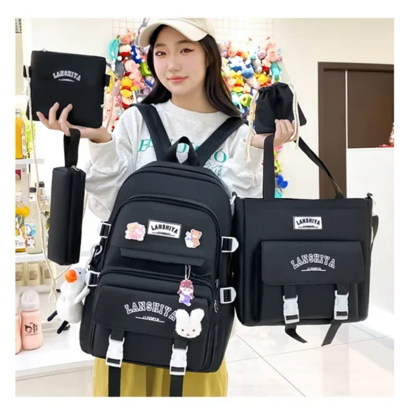 5-teiliges Set mit kostenlosen Anhängern im Waldstil, koreanische Version, lässiger Harajuku-Studentenrucksack für Mädchen mit großer Kapazität 2
