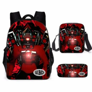 3-teiliges Skibidi Toilet Titan Drillman Schulranzen-Set, Titan Speakerman Print Studentenrucksack, lässiger Rucksack für Jungen und Kinder