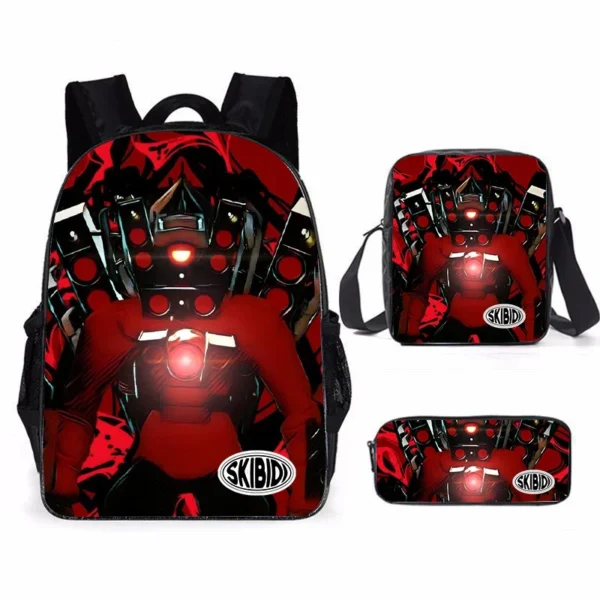 3-teiliges Skibidi Toilet Titan Drillman Schulranzen-Set, Titan Speakerman Print Studentenrucksack, lässiger Rucksack für Jungen und Kinder
