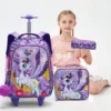 3-teiliges Set Rollrucksack für Mädchen, süßes Cartoon-Mond-Einhorn-Pailletten-Design, Rolltaschen mit Lunchbox und Stifttasche, Lila