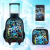Rollrucksack für Jungen, Kinder-Schulrucksack mit Rollrädern und Lunchtasche, mit Rollenrädern.。 Schultasche für Kinder 3