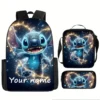 3-teiliges Set mit niedlichen Disneys-Cartoon-Stich-Kind-Schulrucksack mit Lunchtaschen, Bleistifttaschen, Schultaschen für Jungen und Mädchen, bestes Geschenk 3