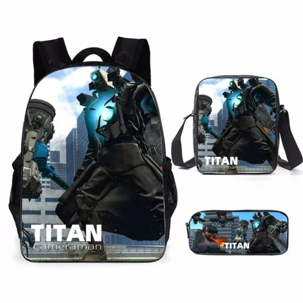 3-teiliges Skibidi Toilet Titan Drillman Schulranzen-Set, Titan Speakerman Print Studentenrucksack, lässiger Rucksack für Jungen und Kinder 3