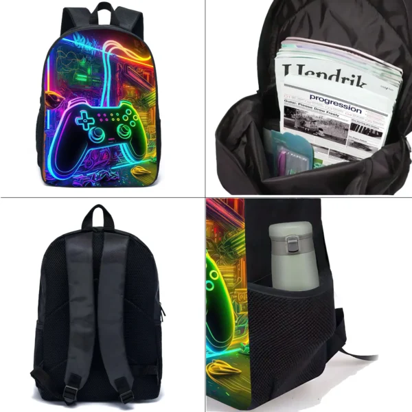 Spielkonsolen-Rucksack mit bedrucktem Muster, coole dreiteilige Schultasche für Jungen 3