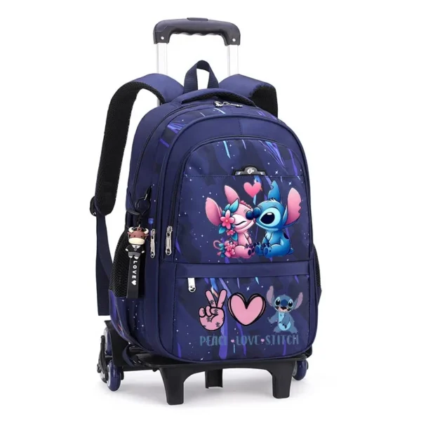 Disney Stitch Rucksack mit Rädern, Kurzstrecken-Reisetasche, großes Fassungsvermögen, Studentenrucksack für den Schulanfang, Cartoon-Trolley-Tasche 5