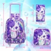 Rollrucksack Mädchen 3-teilig mit Lunchbox & Federmäppchen, Pailletten, leuchtend 3