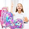 3-teiliger Einhorn-Rollrucksack für Mädchen, Schulrucksäcke für Kinder mit Rollen, Rollen-Büchertasche mit Lunchbox für die Grundschule 4