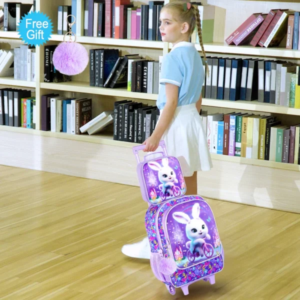 3-teiliger Rollrucksack für Mädchen und Jungen, Kinder-Büchertasche mit Rollenrädern, Grundschultasche mit Rollen und Lunchtasche 6