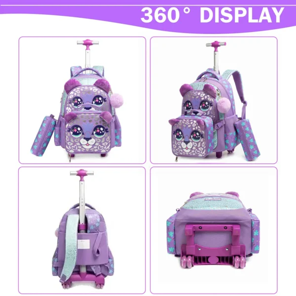 Rollrucksack für Mädchen, Kinderrucksack mit Rollen, Rucksack für Grundschüler, Handgepäck, Büchertasche mit Rollen 5