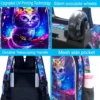 4 Stück Rollrucksack für Mädchen, Kinder-Schulrucksack mit Katzenrollerrädern und Lunchtasche, Schultasche mit Rollen für Kleinkinder, Grundschule 5