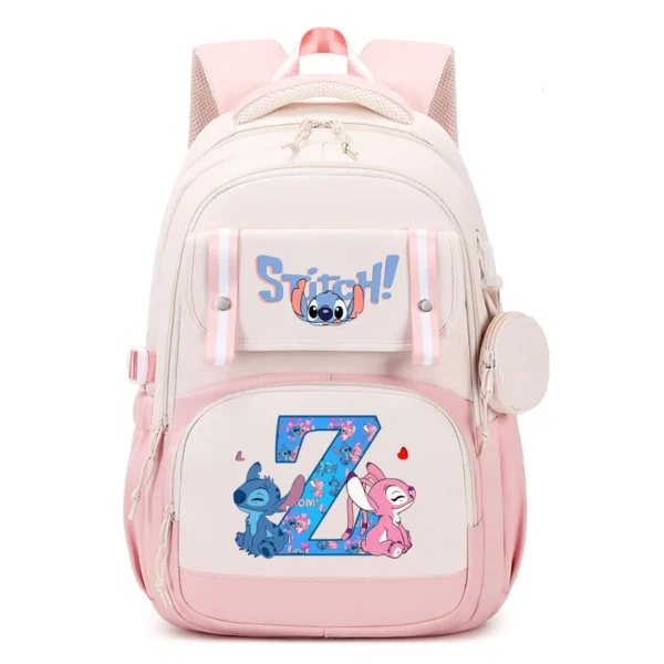 Disney Stitch Mode Wasserdichter Rucksack für Studenten Anime Buchstabe A-Z Druck Schultasche Jungen Mädchen Buch Aufbewahrungstasche Geschenke 4