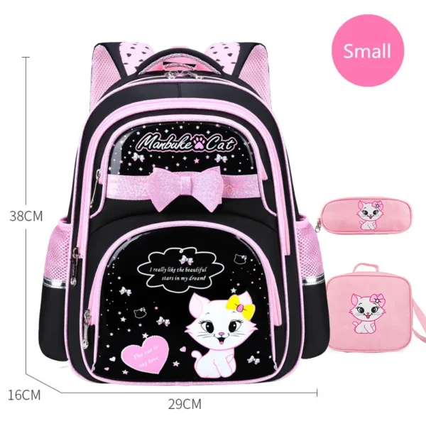 Neue koreanische Primär-PU-Leder-Schultasche 2020, modisch, niedliche Mädchen mit niedlicher Katze, orthopädischer wasserdichter Rucksack 4