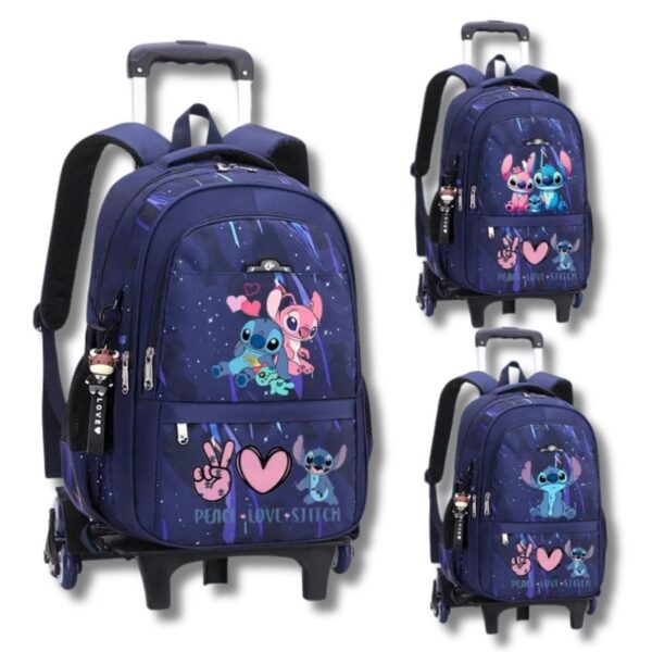 Disney Stitch Trolley-Schulrucksack – großer Cartoon-Rucksack mit Rollen für Schüler & Reisen