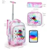 3-teiliger Rollrucksack für Kinder, Schul-Büchertasche mit Rollen, goldenes Einhorn-Muster-Design, im Dunkeln leuchtende Funktion mit Lunch-Stift-Tasche 3