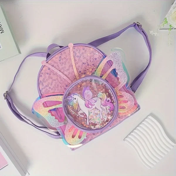 Kleinkinder Rucksack Cartoon Einhorn Schult asche Pailletten transparente Schmetterling Flügel Bücher tasche für Mädchen Kinder wasserdichte Schult asche 2024 4