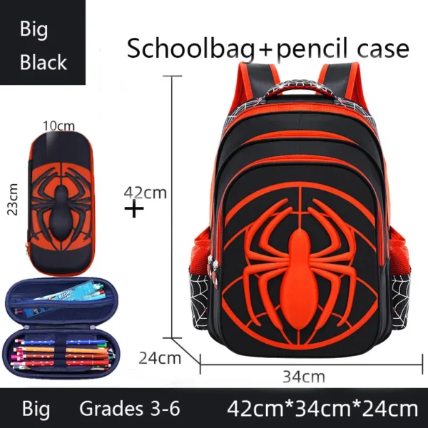 Spinnen-Rucksack + Federmäppchen-Set für Jungen, Schultasche, Grundschule für Kinder, Schultasche, Cartoon, wasserdichter Primärrucksack 3