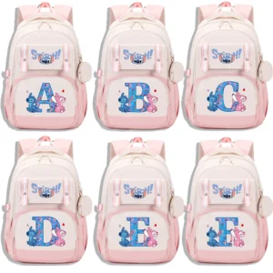 Disney Stitch Mode Wasserdichter Rucksack für Studenten Anime Buchstabe A-Z Druck Schultasche Jungen Mädchen Buch Aufbewahrungstasche Geschenke
