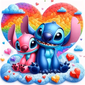 Disney 5D Diamantstickerei „Lilo & Stitch“ – Engel‑Herz DIY Mosaik, Weihnachtsgeschenk