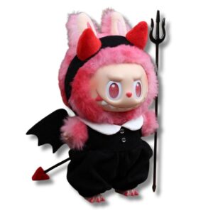 Labubu V3 Mini-Plüschpuppe „Teufel Crossdressing“ – Niedlicher Imp & Outfit-Set