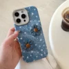 Kawaii Blume Denim Handyhülle für iPhone 17 16 Pro 17 Air 13 14 15 16 17 Pro Max Cover mit Handseil Lanyard stoßfeste Hülle 5