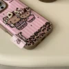Niedliche Leopardenmuster-Schleife, schwarze Hello Kitty-Leder-Handyhülle für iPhone 17, Air 15, 14, 16, 17, Pro Max 13, Y2K, stoßfeste Abdeckung 6