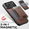 SUTENI Magnet-Kartenhalter für kabelloses Laden, Ständer, luxuriöse Kunstleder-Handyhülle für iPhone 17 Pro Max 16 Plus 15 14 13 12 4