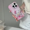Koreanischer süßer rosa Engel Sexy Hello Kitty glänzende Handyhülle für iPhone 17, Air 13, 14, 15, 16, 17 Pro Max, Y2K, rosa Abdeckung mit Halterung 3