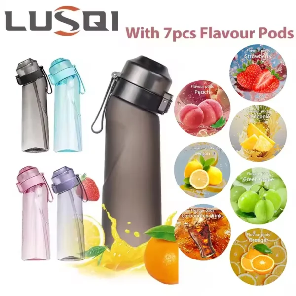 650 ml Wasserflasche mit Duftgeschmack, auslaufsichere Luft-Wasserflasche mit 7 Fruchtduftkapseln, Wasserbecher für Outdoor-Sport und Fitness 2