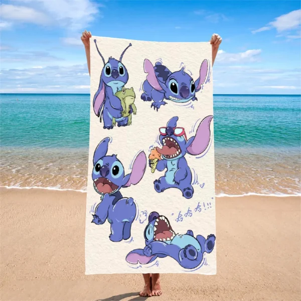 1-teiliges Strandtuch aus der Stitch Cartoon Disney Collection – super saugfähig, schnell trocknend, leicht, weiche und übergroße Mikrofaser-Strandhandtücher B 4