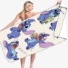 1-teiliges Strandtuch aus der Stitch Cartoon Disney Collection – super saugfähig, schnell trocknend, leicht, weiche und übergroße Mikrofaser-Strandhandtücher B 5