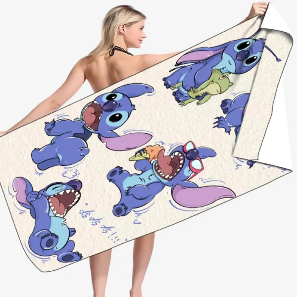 1-teiliges Strandtuch aus der Stitch Cartoon Disney Collection – super saugfähig, schnell trocknend, leicht, weiche und übergroße Mikrofaser-Strandhandtücher B 5