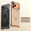 Für iPhone 17 17 Air 17 Pro 17 Pro Max Magnetische Stand Fall Luxus Strukturierte Metall Rahmen Leder Abdeckung iPhone Stoßfest Funda