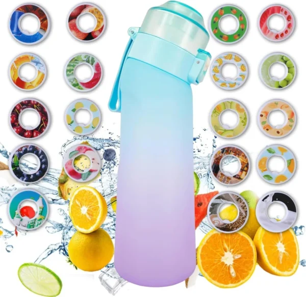 650 ml Sport-Luft-Wasserflasche, BPA-frei, Fruchtduft-Pads, Luftgeschmackskappen, auslaufsicherer Sport-Wasserbecher für Outdoor-Lauf-Fitnessstudio