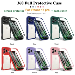 Für iPhone 17 Pro 360 All-Inclusive-Hülle, vollständiger Schutz, Displayschutz, Kameraobjektiv, schützende Stoßstangenschale, Funda