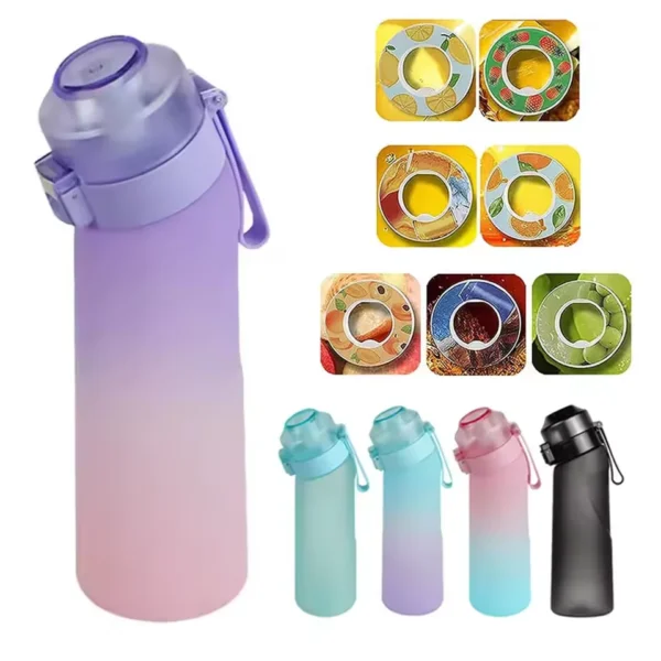 650 ml Wasserflasche mit Duftgeschmack, auslaufsichere Luft-Wasserflasche mit 7 Fruchtduftkapseln, Wasserbecher für Outdoor-Sport und Fitness